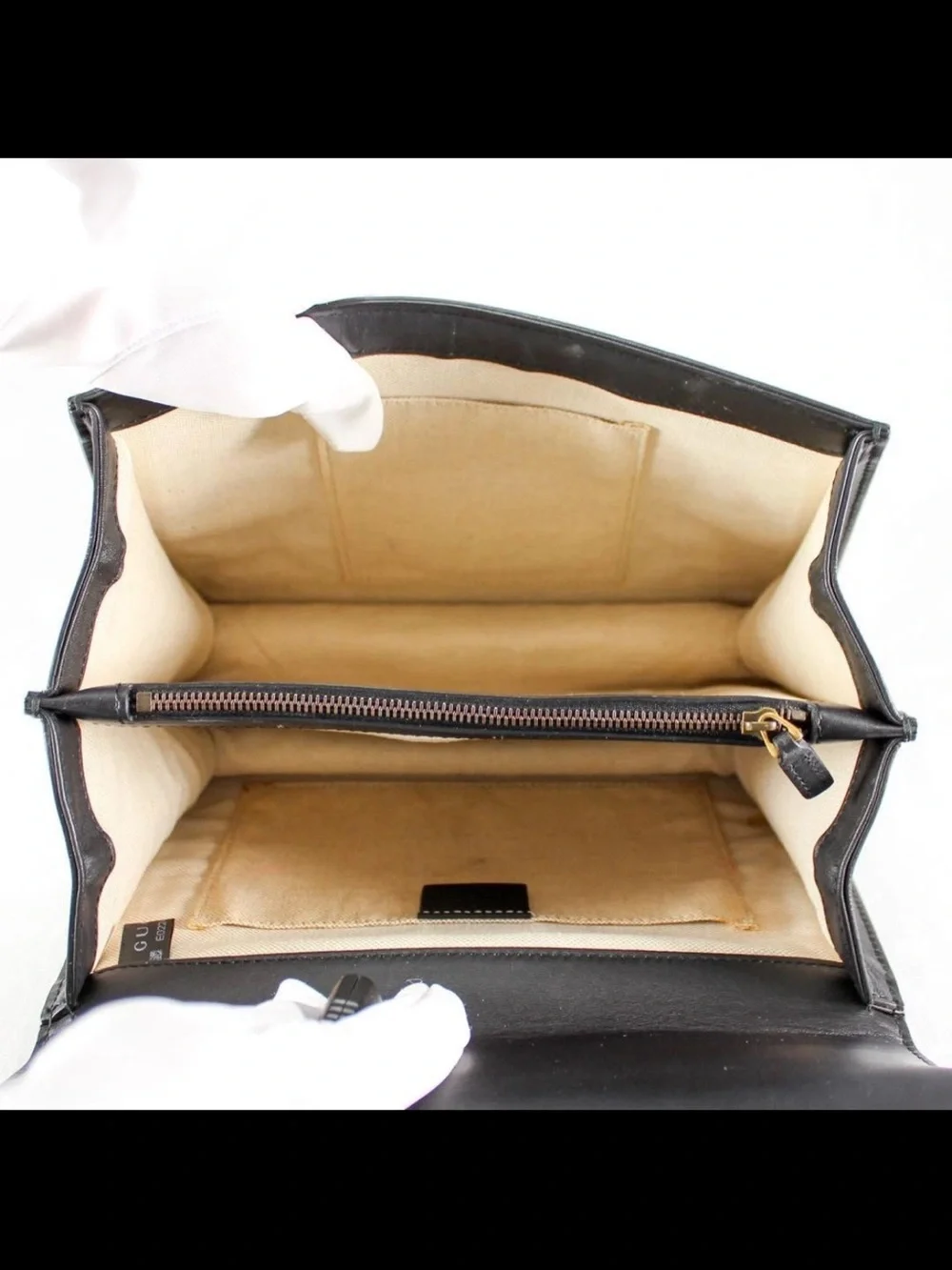 Gucci Black Leather Satchel with Green & Red Web and Bamboo Handle